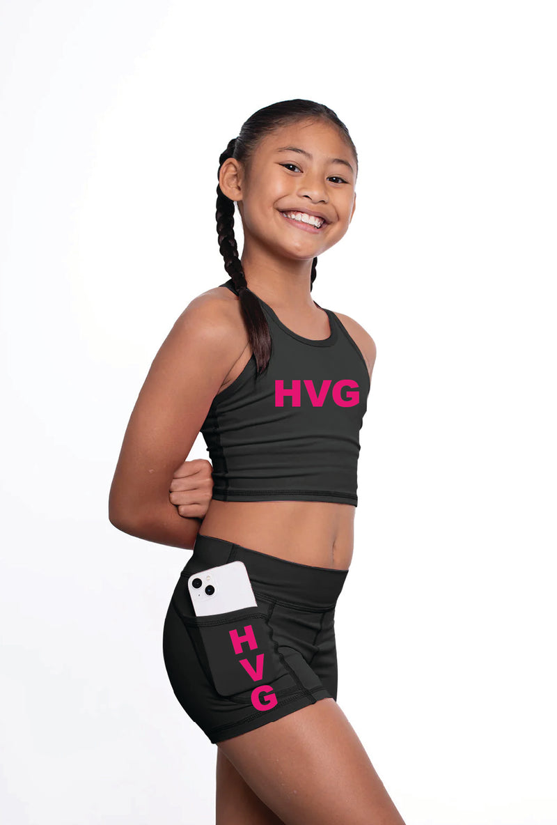 Hunter Valley Gymnastics Luxe Black Shorts with side pocket