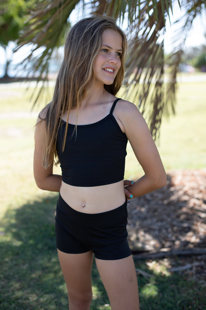 Midnight Black Children's Gymnastics Crop Top – GMD Activewear Australia